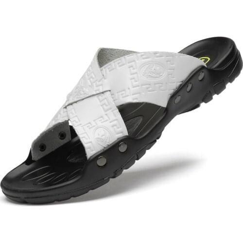 Mens Summer Sandals Leather Open Toe Cross With Soft Bottom Large Sandals Breathable Non Slip Beach Slippers 38-50