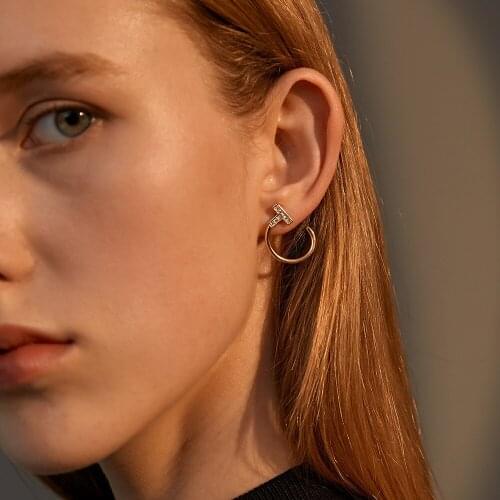 Punk Fashion Gold Silver Color Rhinestone Metal Crooked Nail Screw Stud Earring for Women Helix Ear Piercings Fashion Jewelry