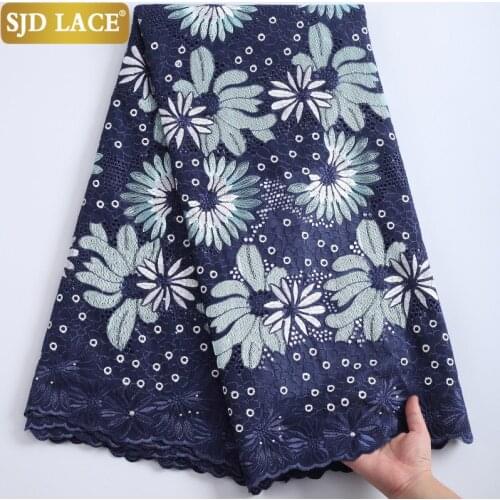 SJD LACE 2021Embroidery Swiss Voile Lace In Switzerland With Stones High Quality African Cotton Lace Fabric For Wedding SewA2230