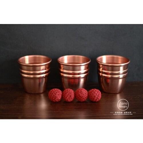 Super Professional Brass Three Cups and Balls Magic Tricks Magician Close Up Illusion Gimmick Props,copper