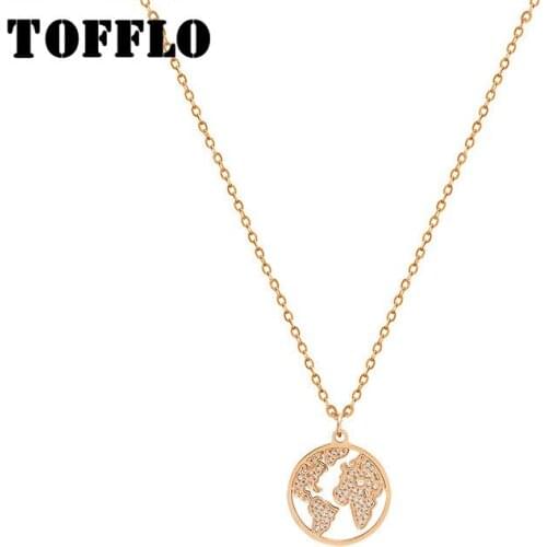 TOFFLO Stainless Steel Jewelry Star Necklace Round Hollow Zircon Map Clavicle Chain Exquisite Necklace For Women BSP847