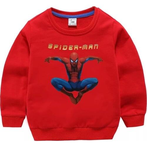 New Boy Spiderman Hooded Sweatshirt Childrens Clothing Cotton Cartoon Print Kids Hoodies Tops Toddler Kids Clothes For 2-12T