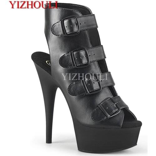 Sexy buckle 15 cm fashion ankle boots, high heel 6 inch summer boots, womens club model high heel ankle boots