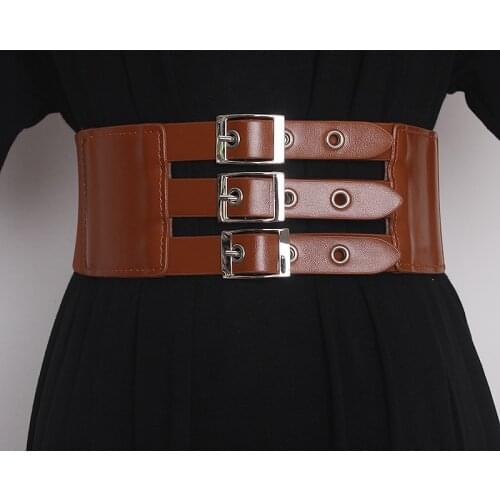 Womens Runway Fashion PU Lerther Elastic Cummerbunds Female Dress Corsets Waistband Belts Decoration Wide Belt TB1930
