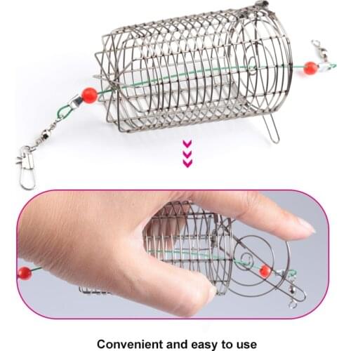 10PC Stainless Steel Wire Fishing Lure Cage Fish Bait Lure Fishing Accessories Small Bait Cage Fishing Trap Basket Feeder Holder
