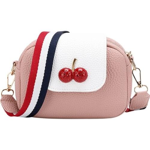 2021 Fashion At A Loss Contrast Cherry Decoration Autumn New Korean Slant Straddle Shoulder Bag Mobile Phone Wallet Tote Handbag