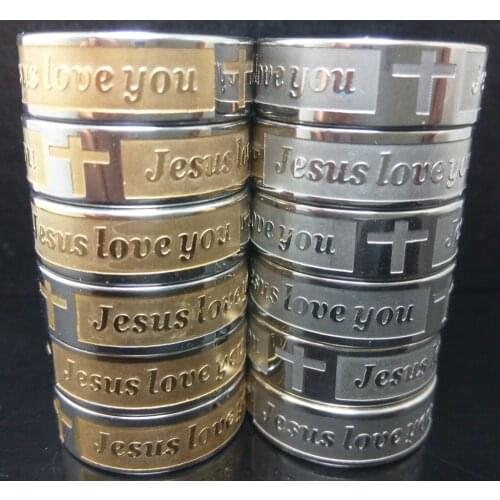 30pcs Mix lot Stainless Steel Cross Jesus Ring Mens Religious Ring Xmas Gift JESUS LOVE YOU ring