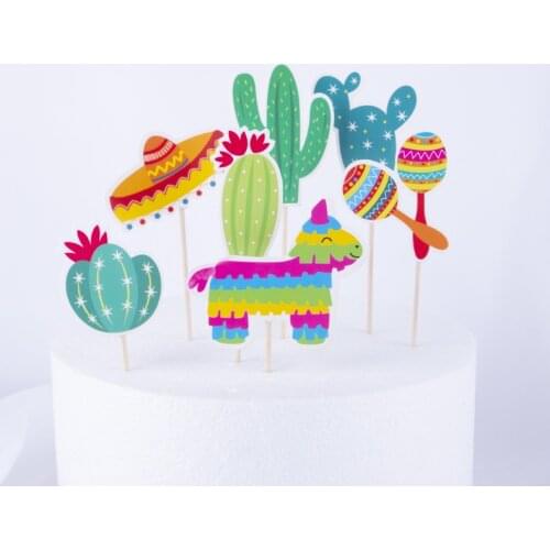 7pcs / set of summer style cake cap card straw hat desert cactus set birthday card cake card holiday decoration supplies