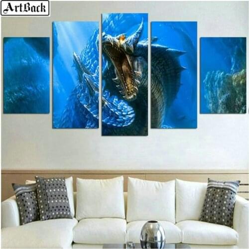 5d full square & round diamond painting dragon five spell picture home decoration diy diamond mosaic crafts embroidery animal