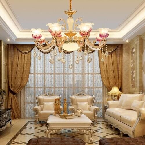 American Jade Chandelier European Crystal Chandelier LED Pure Copper Chandelier