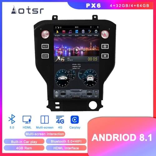 Tesla style Latest Android 8.1 4+64 Car GPS Navigation for Ford Mustang 2015+ auto stereo multimedia No DVD Player with carplay