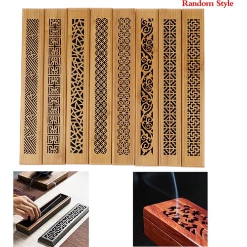 Bamboo Wood Incense Stick Holder Burning Hollow Insence Box Catcher Home Decor