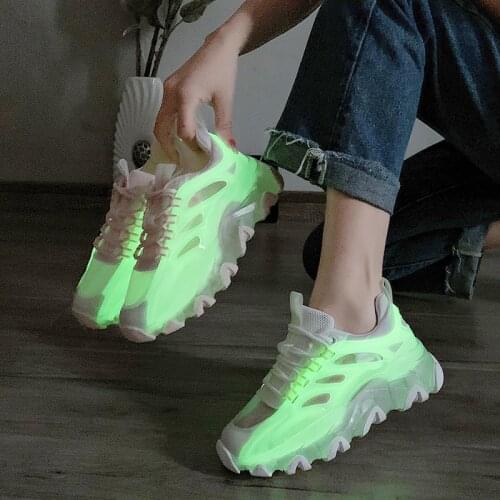 Thick-soled luminous womens shoes jelly-soled daddy shoes new all-match casual breathable mesh casual sports shoes X854