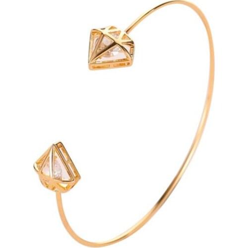 Delicate Copper Clear Zircon Bling Starry Geometric Hollow Triangle Golden Rose Gold White Open Adjustable Bangles For Women