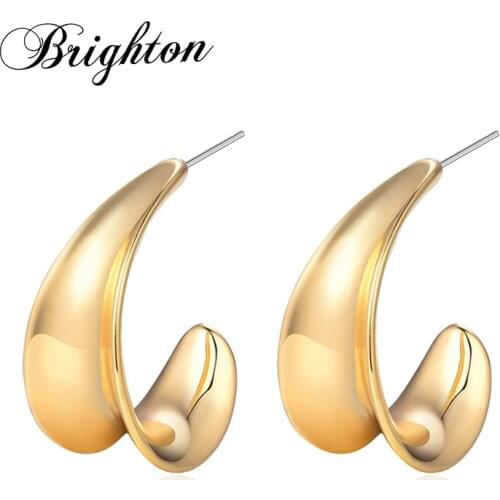 Brighton Metal Stud Earrings For Women Geometric Arc Alloy Gold Color Gifts Earring Fashion Ear Jewelry 2021 Trendy Brincos