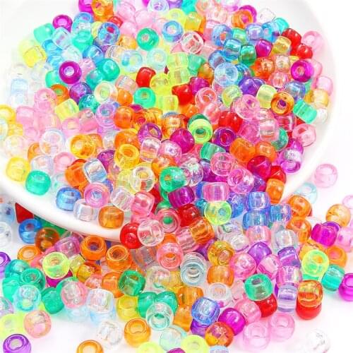 100Pcs 6x9mm Transparent Plastic Beads Round Oblate Spacer Loose Beads for Jewelry Making DIY Handmade Bracelet Accessories