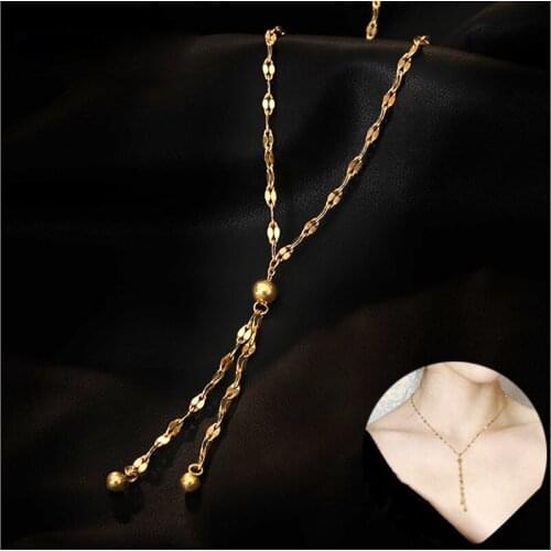 New Fashion No Rust Stainless Steel Womens Gold Silver Color Beads Chain Choker Bead Tassels Pendant Necklaces Banquet Jewelry