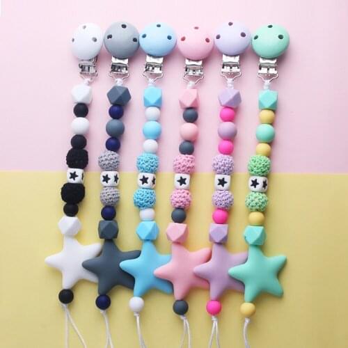 Star Feeding Chain Silicone Pacifier Clip Safety Eco-friendly Newborn Baby Teething Toys Baby Pacifier Chain Food Grade Silicone