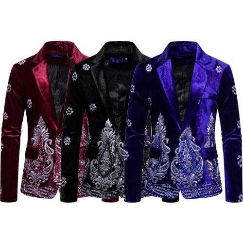 Business Suit Velvet Embroider Coat Men Cloth for Marriage Autumn Men Wedding Party coat drop shipping