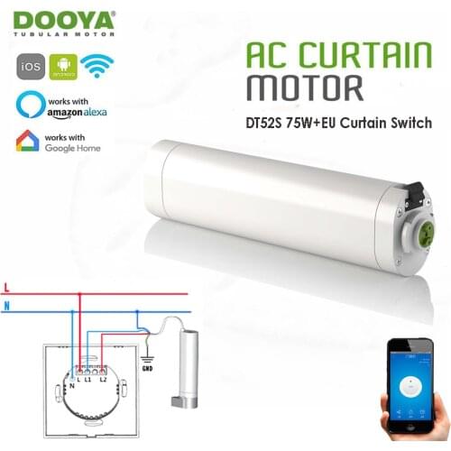 Dooya DT52S 75W 4 Wire Curtain Motor+Jinvoo app WIFI Curtain Switch,Alexa and Google Home Voice Control,Smart Home Curtain Kit