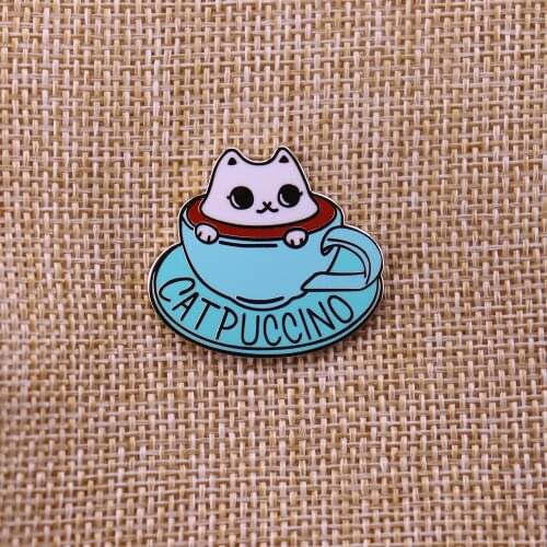Catpuccino Cat Coffee Enamel Pin Cute Cat Animal brooch