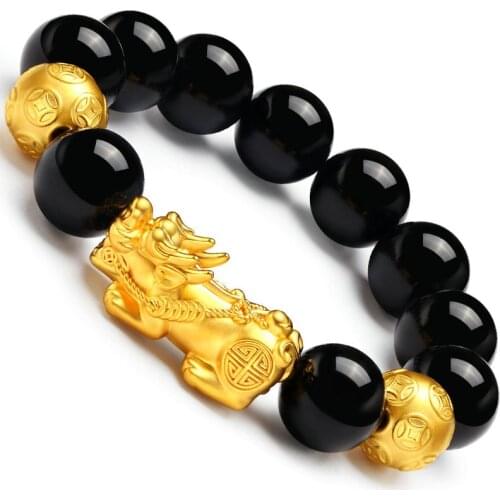 Feng Shui Pi Xiu Obsidian Stone Beads Bracelet Men Women Unisex Wristband Pi xiu Wealth Good Luck Women Bracelet Man Jewelry