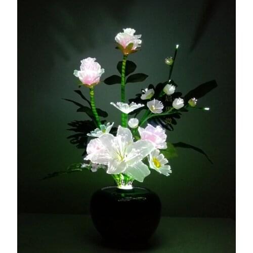 Flash Optical Fiber Multicolor Rose lily with Fiber Optic Wire Spun Silk Plastic Novelty artistic home party Shop Decoration