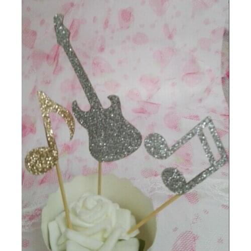 Guitar musical notes Glitter Cupcake Toppers baby bridal shower birthday treat food toothpicks wedding party decoration