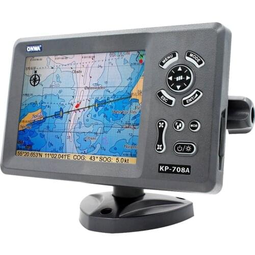 ONWA KP-708A 7-inch Color LCD GPS Chart Plotter with GPS Antenna and Built-in Class B AIS Transponder Combo Marine GPS Navigator