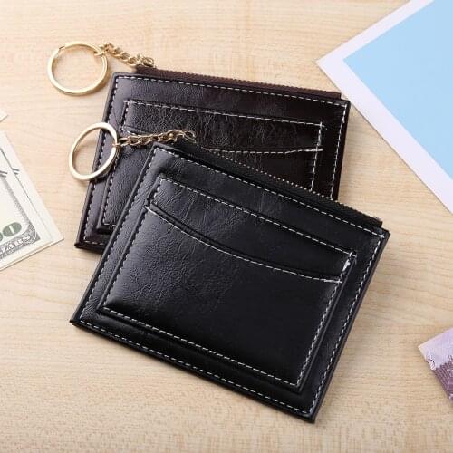 Vintage PU Leather Fashion Women Pure Color Money Bags Card Organizer Ladies Girls Zipper Small Casual Coin Purse Short Wallet