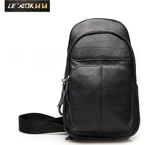 Men Quality Leather Casual Chest Sling Bag Design One Shoulder Bag Fashion Crossbody Bag Daypack For Male 8002