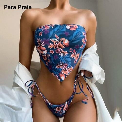 Para Praia 2021 New Print Swimsuit Brazalian Bikini Set Bandeau Swimwear Sexy Off Shoulder Swimwear Women Beachwear Bathing Suit
