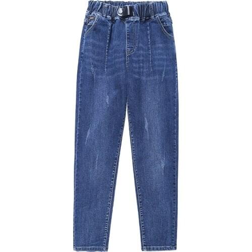 New High Wasit Women Jeans College Loose Blue Black Harem Denim Pants