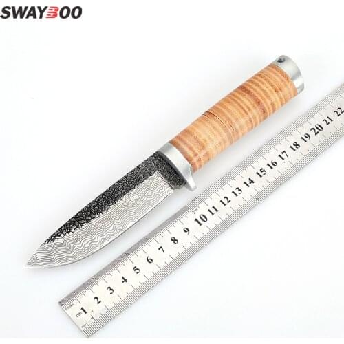 Swayboo 58RHC High-carbon steel Straight Knife Forged Steel Imitate Damascus steel Knife Hunting Knife Fixed Tactical Knives
