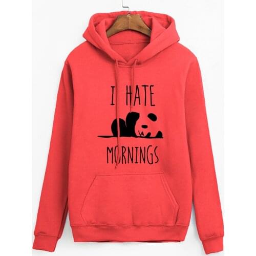 Panda I HATE MORNINGS Woman Sweatshirts Long Sleeve Autumn Clothing Fashion Casual Tops Hooded Polyester Hip Hop 2021 Hoodies