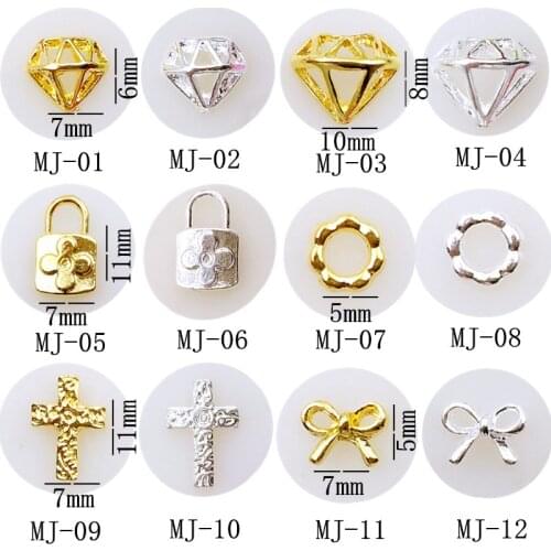 50pcs/pack metal nail art hollow triangle lock loop cross bow-knot for 3d jewelry nails sticker decoration art tools