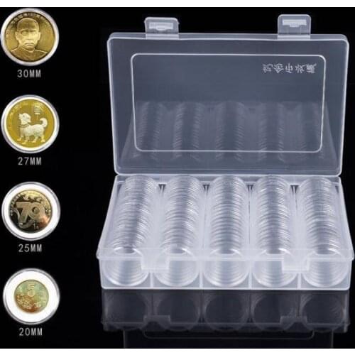 Coin Storage Box Clear 27/30mm Round Boxed Holder Plastic Storage Capsules Display Cases Organizer Collectibles Gifts SN1973