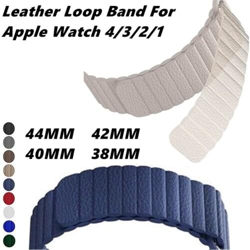 Genuine Leather Loop Band For Apple Watch 4 44/40/42/38mm Adjustable Magnetic Bracelet Closure Strap For Iwatch Bands SE 6 5 3
