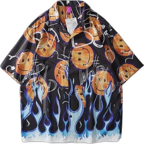 2021 New Summer Wink Smiley Print Funny Graphic Shirts For Men Hip Hop Short Sleeve Hawaiian Dress Women Shirt Ropa De Hombre