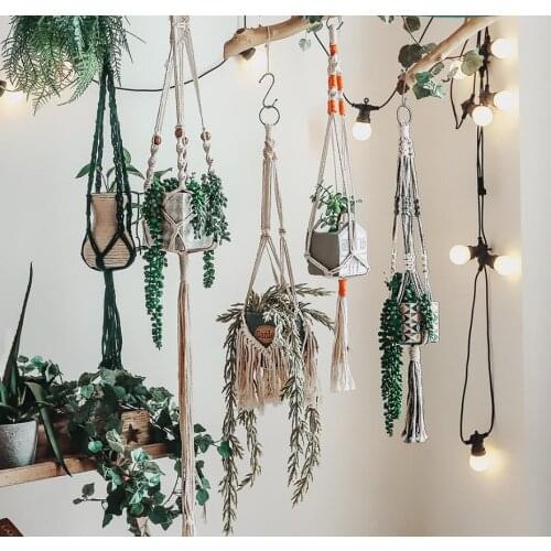 Garden Plant Hanger Handcrafted Macrame Hanging Basket Planter Flower Pot Holder Jute Rope Wall Art Decor Beige