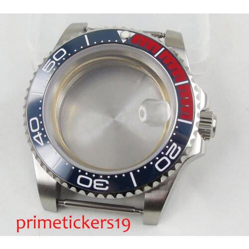 Sapphire crystal 40mm silver color watch case blue red ceramic bezel fit for ETA 2836 MIYOTA automatic movement