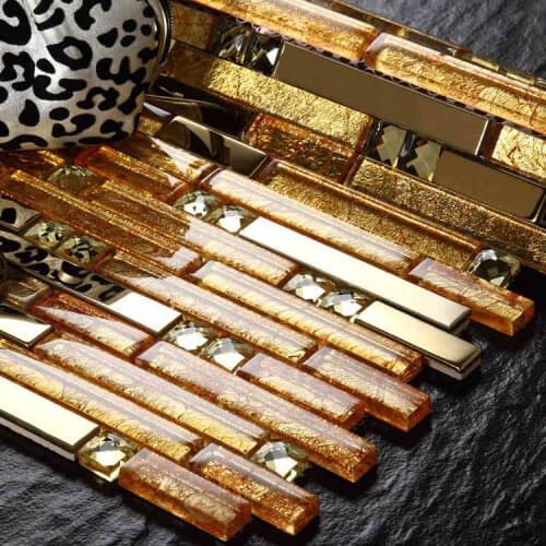 Strip stainless steel mixed drawing glass mosaic tiles for kitchen backsplash tile bathroom shower tile