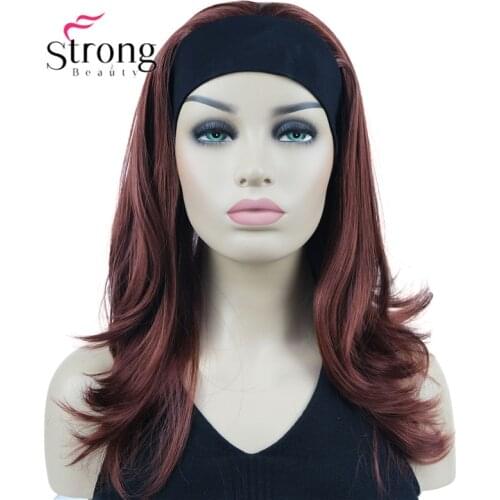 StrongBeauty Long Straight Layered Headband attached Bleach Burgundy Full Synthetic Wig Hair Piece