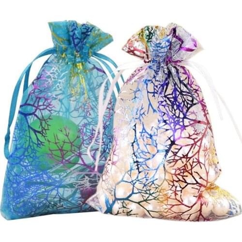 50 pcs Organza Bag 7x9cm 9x12cm 10x15cm Coralline Organza Gift Jewelry Packaging Bags For Party Wedding Favor Drawstring Bag