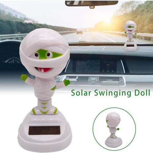 Halloween Mummy Dancing Doll Car Dashboard Ornaments Decoration Solar Power Shaking Head Toy Car Accessories
