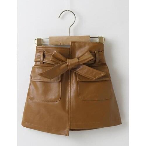 2021 new style girls pu leather bow skirt autumn cotton fashion girls skirts 2-7 years YU838
