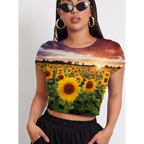 3d Tshirt Sunflower T shirt Women Cloud Navel Bare Sun T-shirts 3d Romantic Shirt Print Womens Clothing Hip Hop Casual Tops