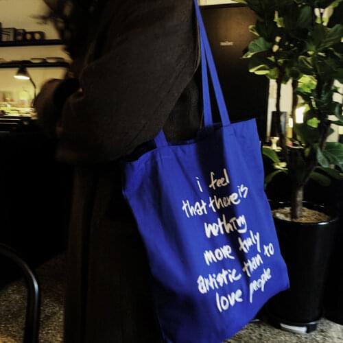 Retro Blue Student Girls Book Purse Handbags Women Large Casual Tote Shopping Bag Letter Pattern Female Thin Canvas Shoulder Bag