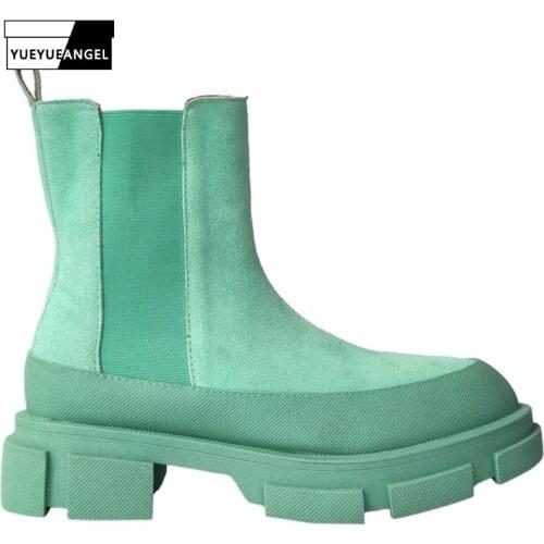 British Style 2021 Winter New Womens Vintage Slip-On Boots Elegant Thick Bottom Height Increasing Fashion Casual Female Boots