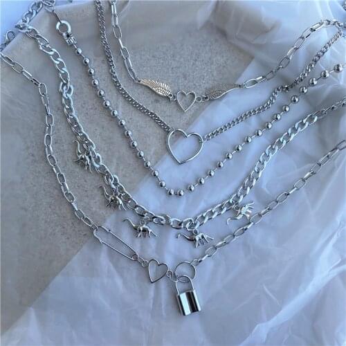 Kpop Stainless Steel Harajuku Heart Wing Choker Necklaces For Women collar Goth Statement Chain Necklace aesthetic jewellery